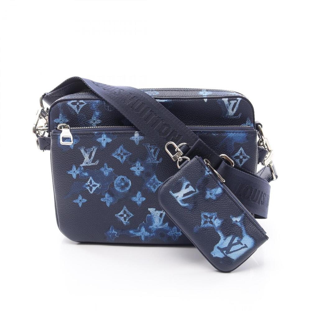 Louis Vuitton Trio Messenger Shoulder Bag Leather Monogram Watercolor Navy Blue